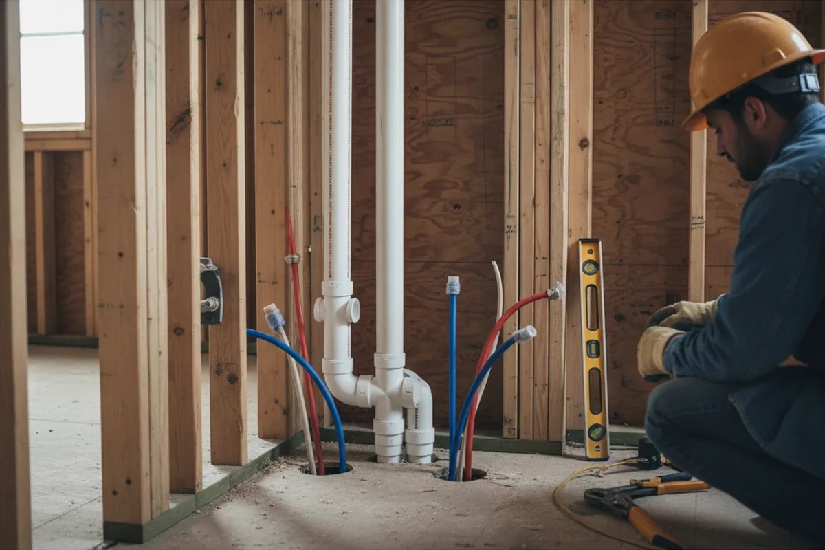 Drain and supply rough-in during Sump Pump Repair in Bozeman